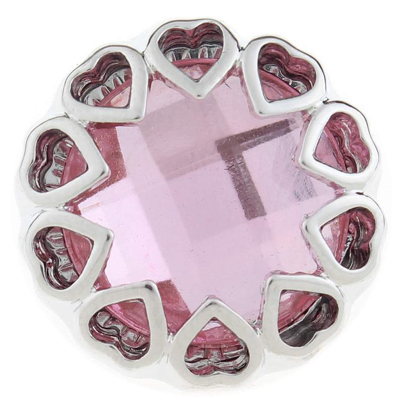 20mm heart Snap Button with pink glass