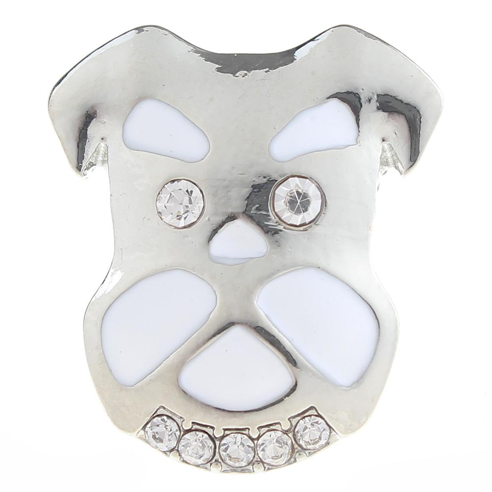 20mm Schnauzer Snap Button plated sliver with rhinestone