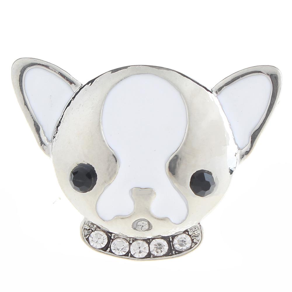 20mm Chihuahua Snap Button plated sliver with rhinestone