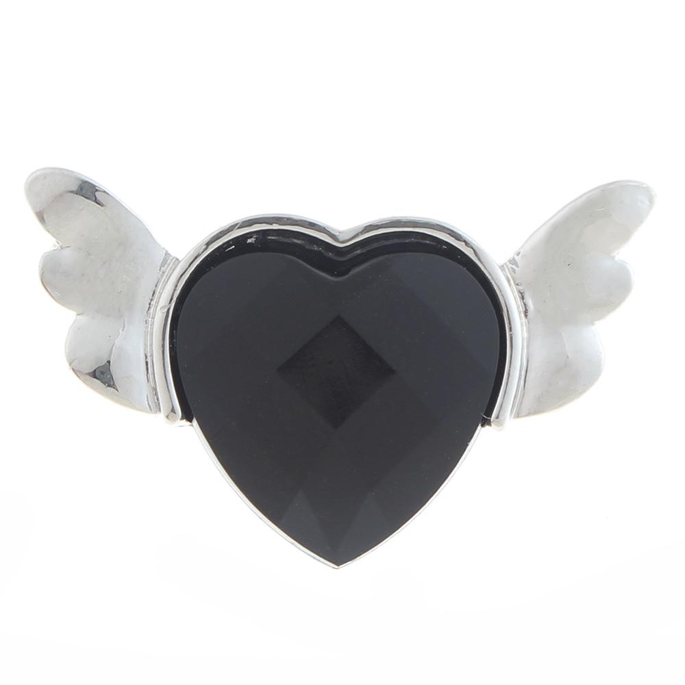 20mm Angel heart Snap Button plated sliver with glass