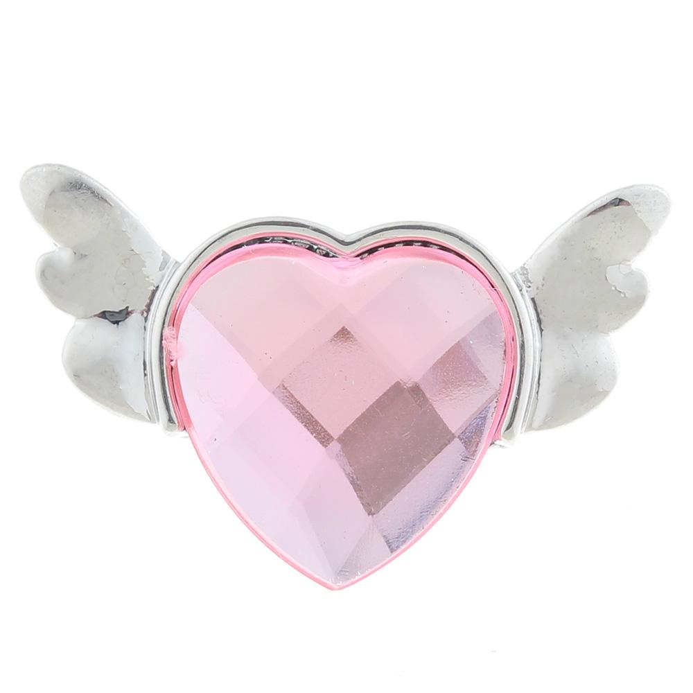 20mm Angel heart Snap Button plated sliver with glass