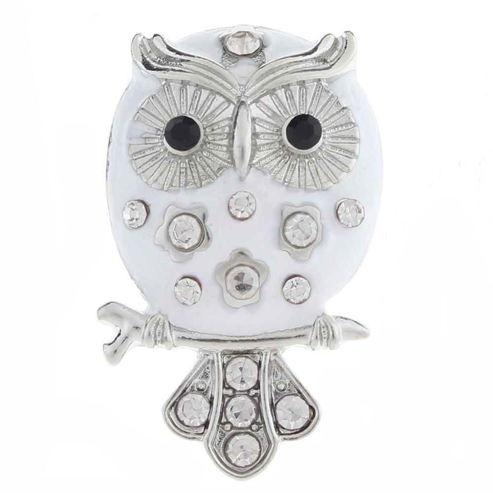 20mm owl Snap Button plated sliver with rhinestone