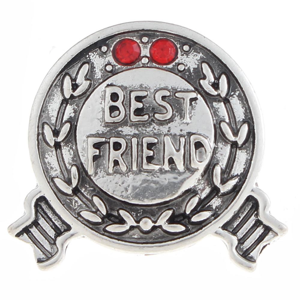 20mm best friend Snap Button plated sliver with rhinestone