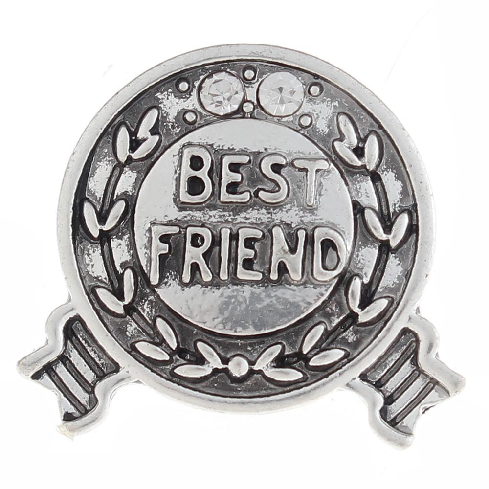 20mm best friend Snap Button plated sliver with rhinestone
