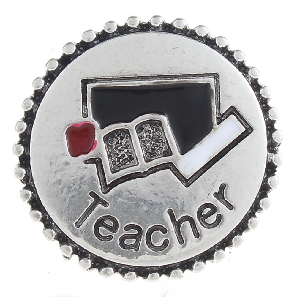 20mm teacher Snap Button plated sliver with enamel