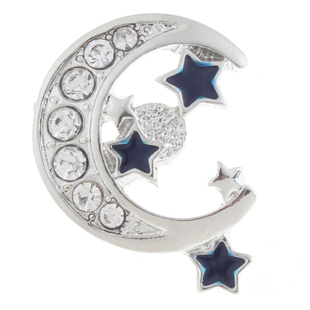 20mm moon and star Snap Button plated sliver with rhinestone