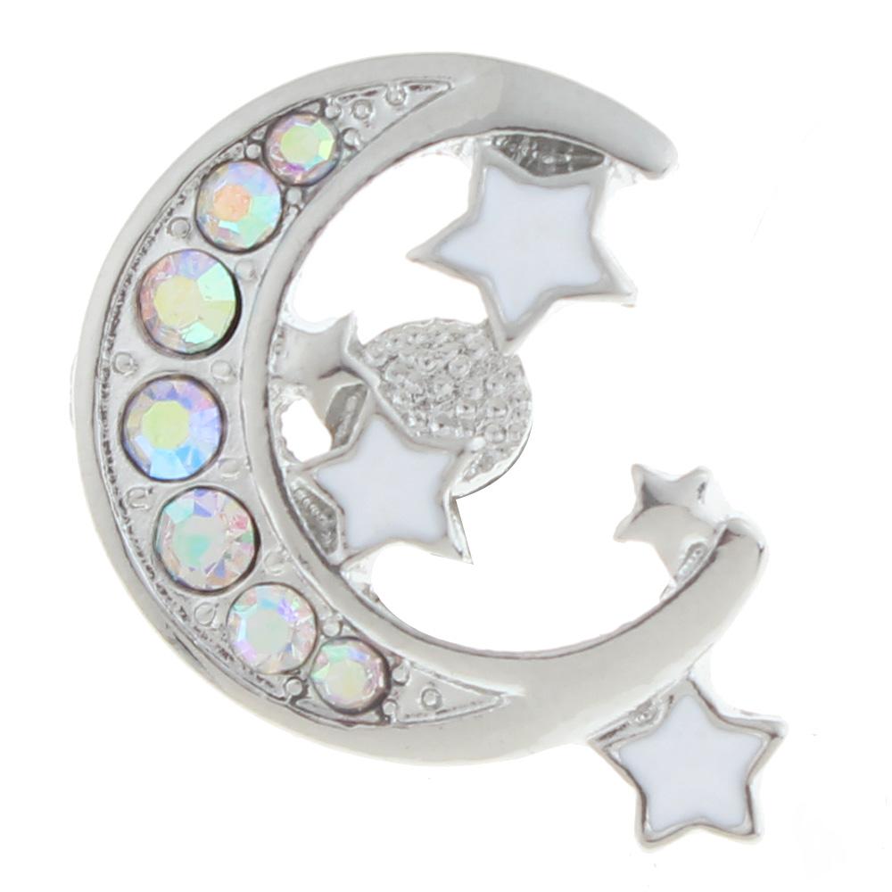 20mm moon and star Snap Button plated sliver with rhinestone