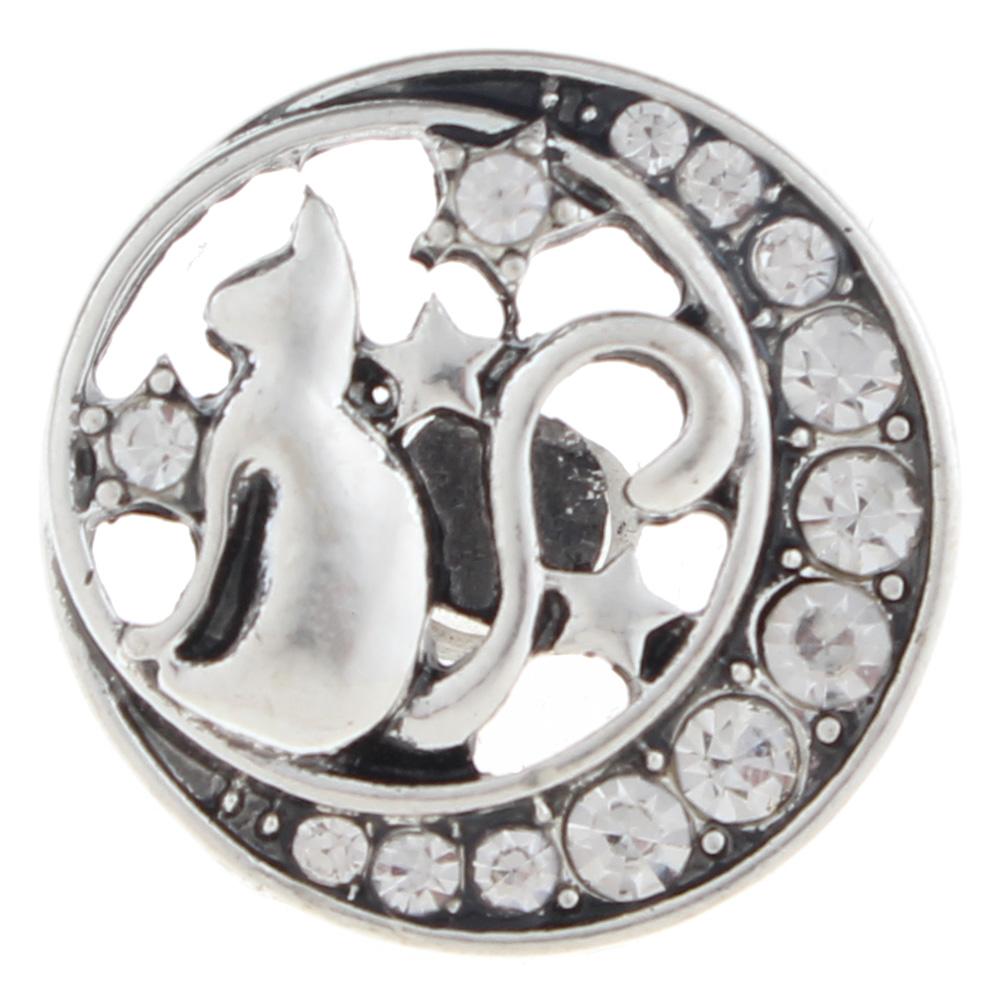 20mm CAT Snap Button plated sliver with rhinestone
