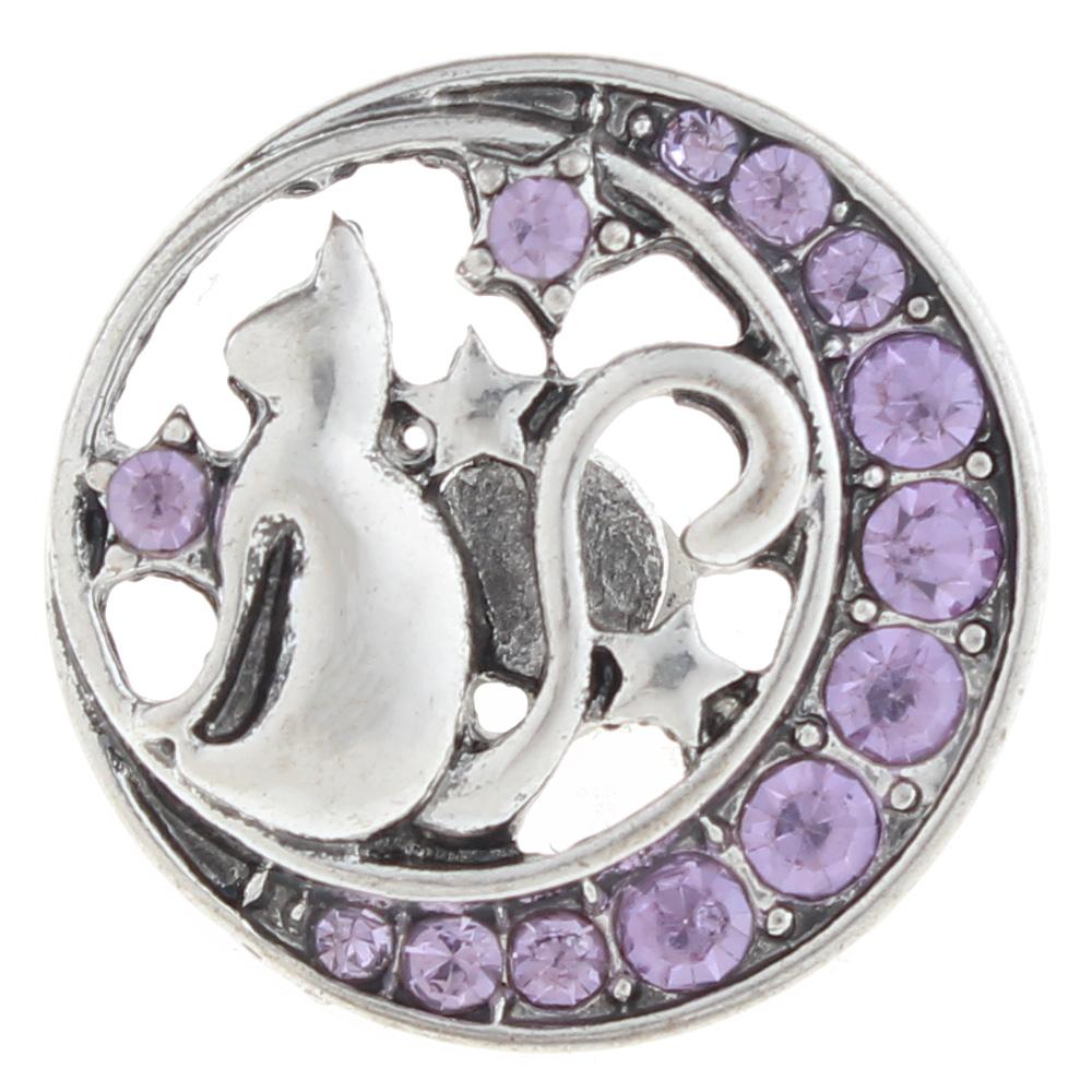 20mm CAT Snap Button plated sliver with rhinestone