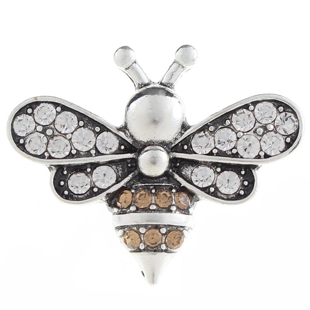20mm bee Snap Button plated sliver with rhinestone
