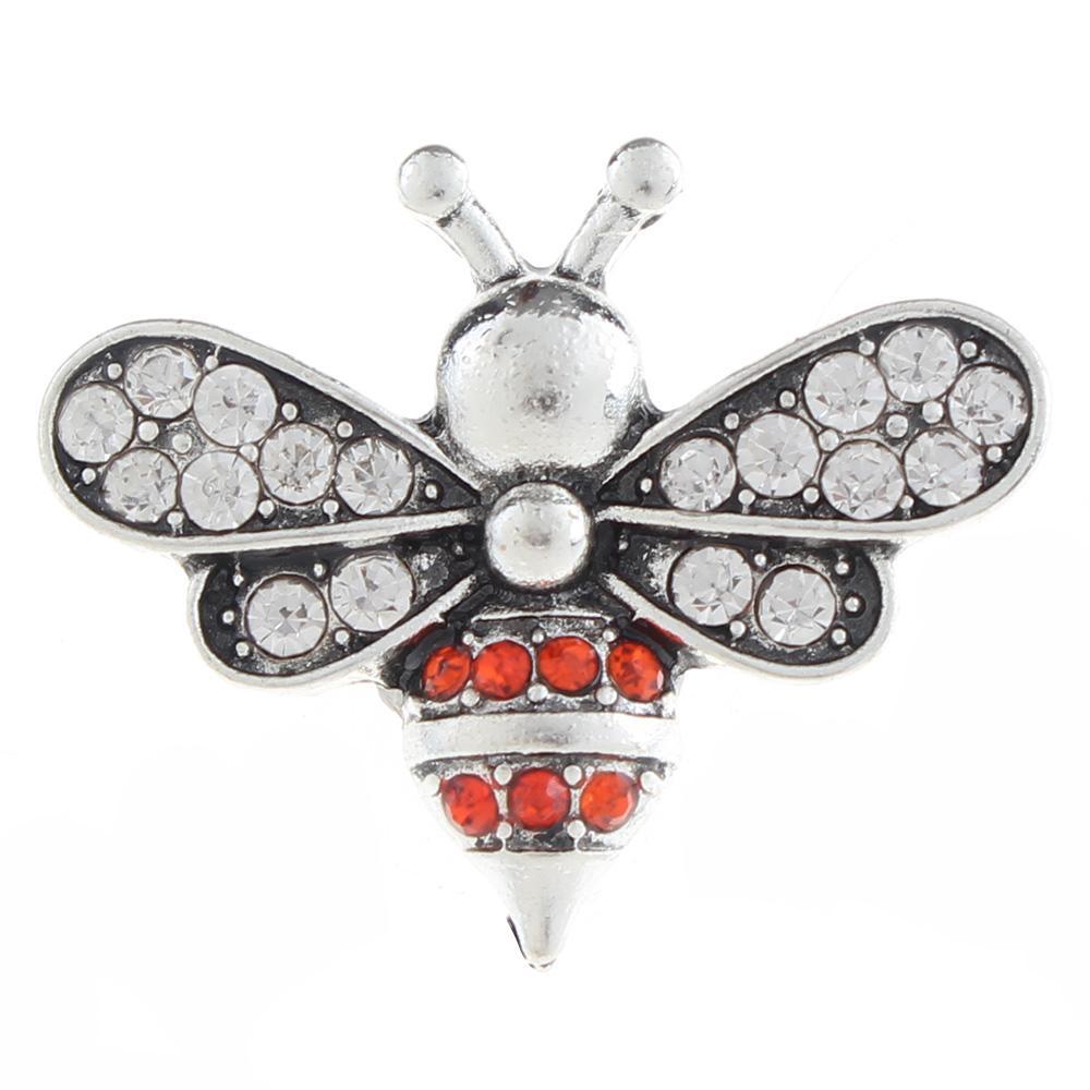 20mm bee Snap Button plated sliver with rhinestone