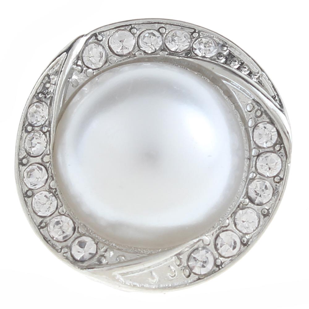 20mm pearl Snap Button plated sliver with rhinestone