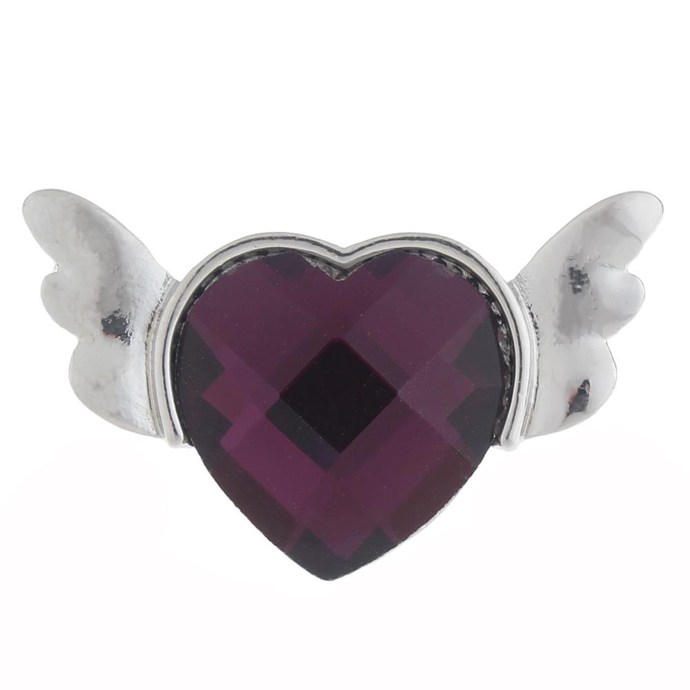 20mm Angel heart Snap Button plated sliver with glass