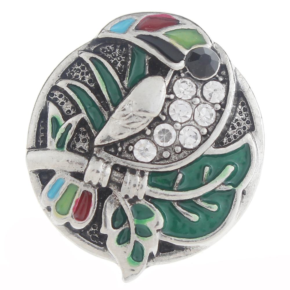 20mm bird Snap Button plated sliver with enamel