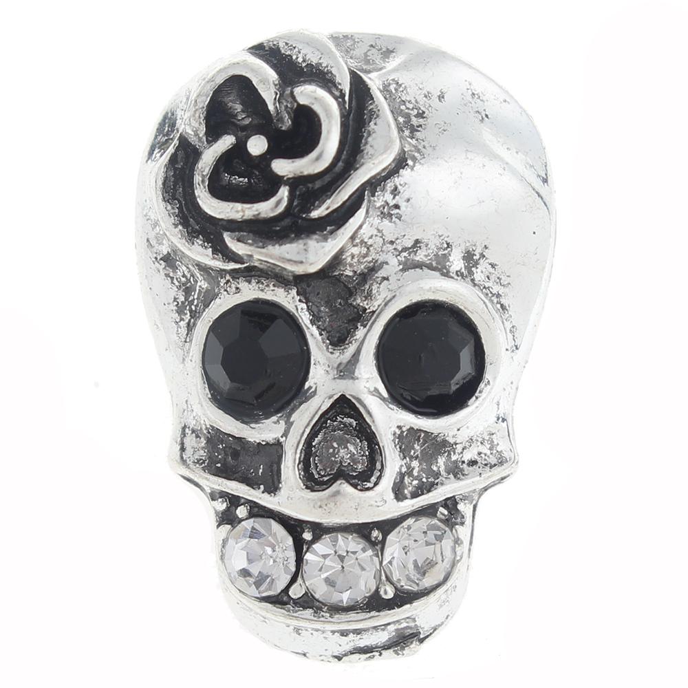 20mm skull Snap Button plated sliver with rhinestone