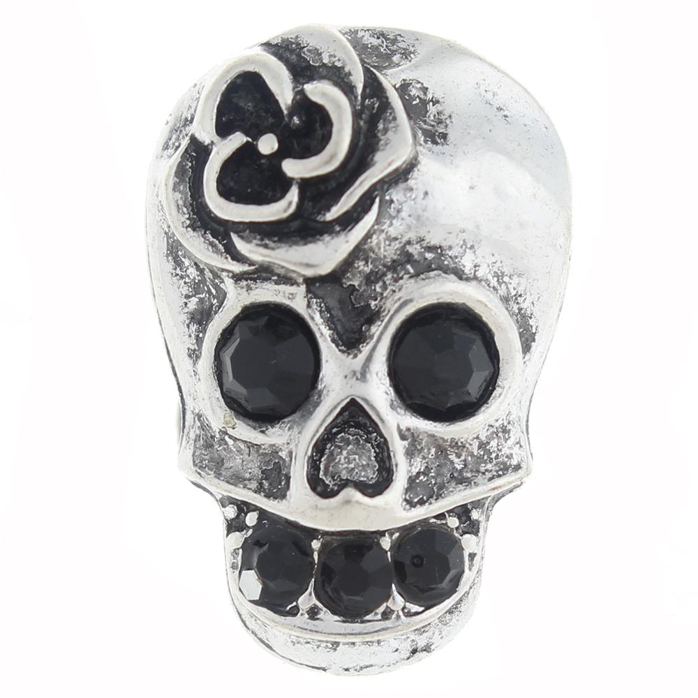 20mm skull Snap Button plated sliver with rhinestone