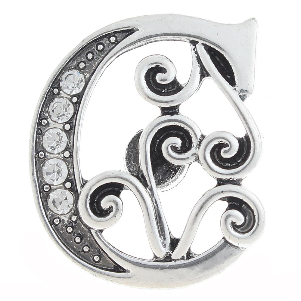 20mm C Snap Button plated sliver with rhinestone