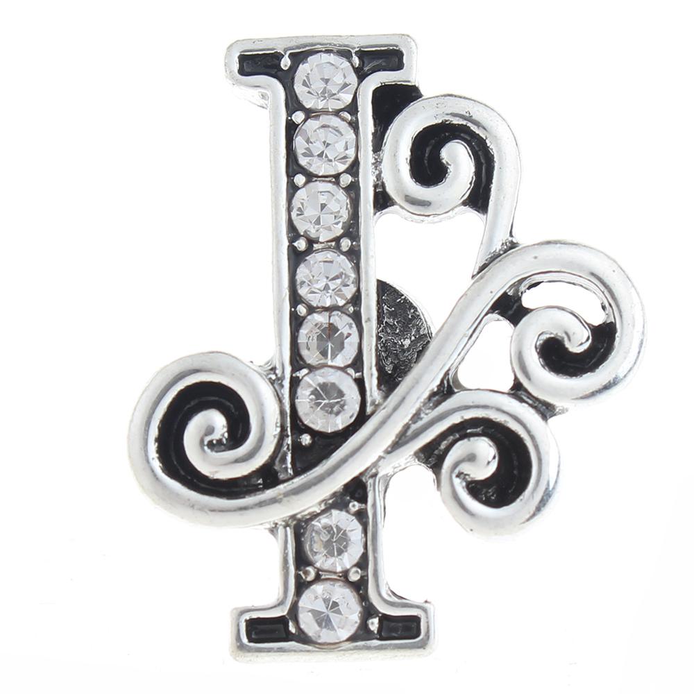 20mm I Snap Button plated sliver with rhinestone