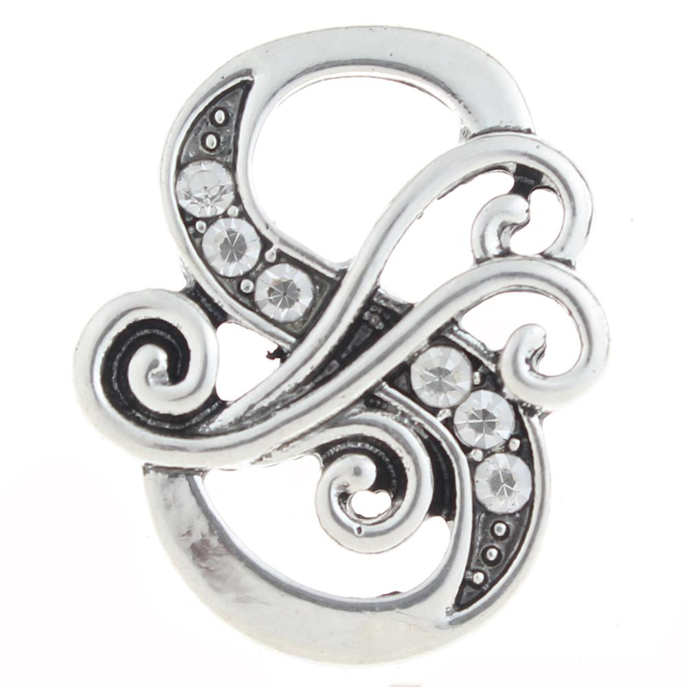 20mm S Snap Button plated sliver with rhinestone
