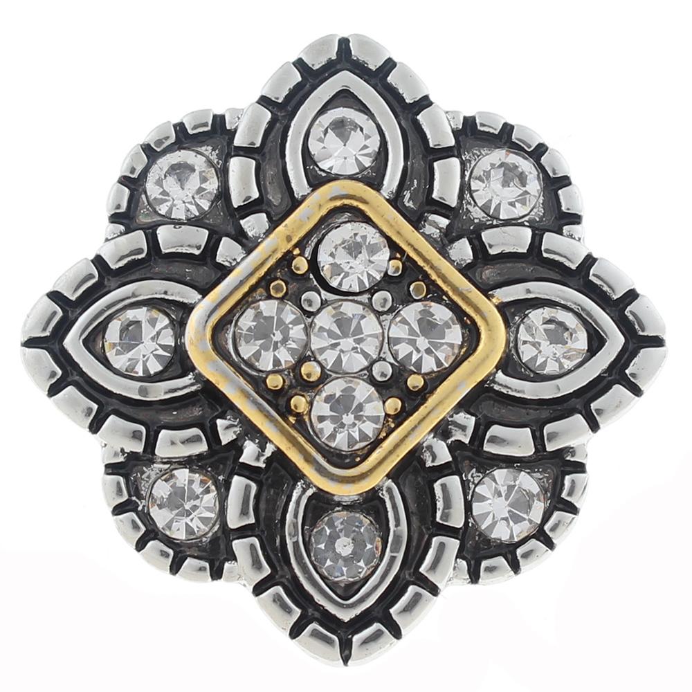 20mm Snap Button plated sliver with rhinestone