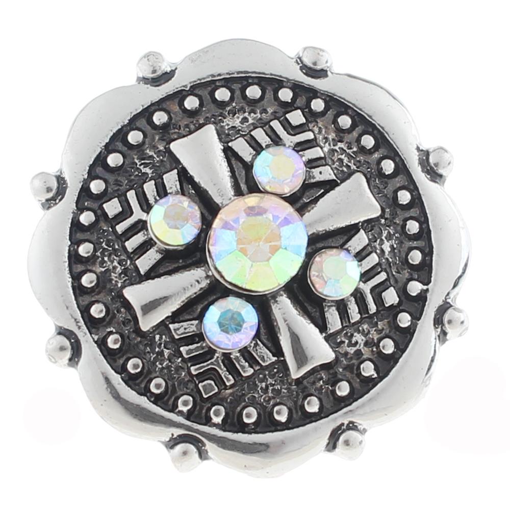 20mm Snap Button plated sliver with rhinestone