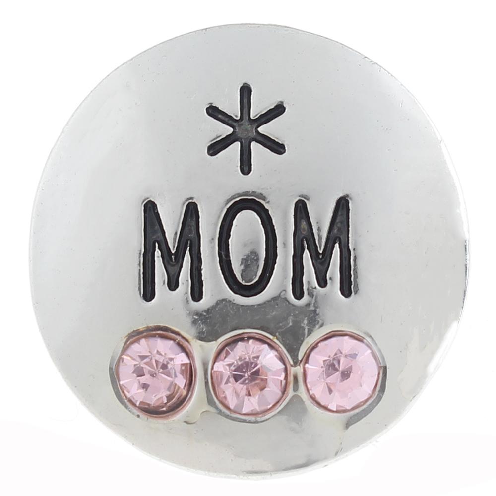 20mm MOM Snap Button plated sliver with rhinestone