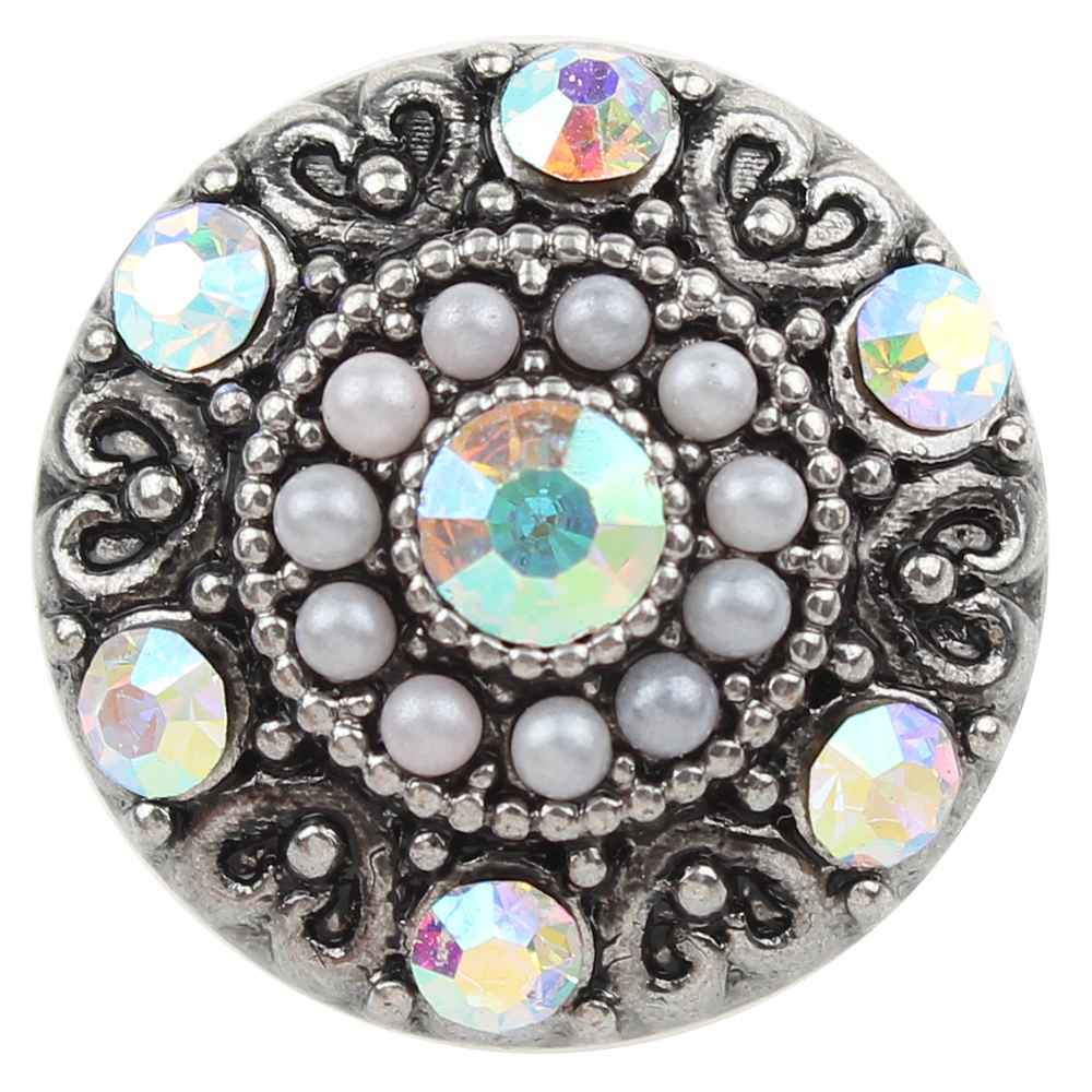 AB color Crystal and White Seedbead 20mm Snap Button