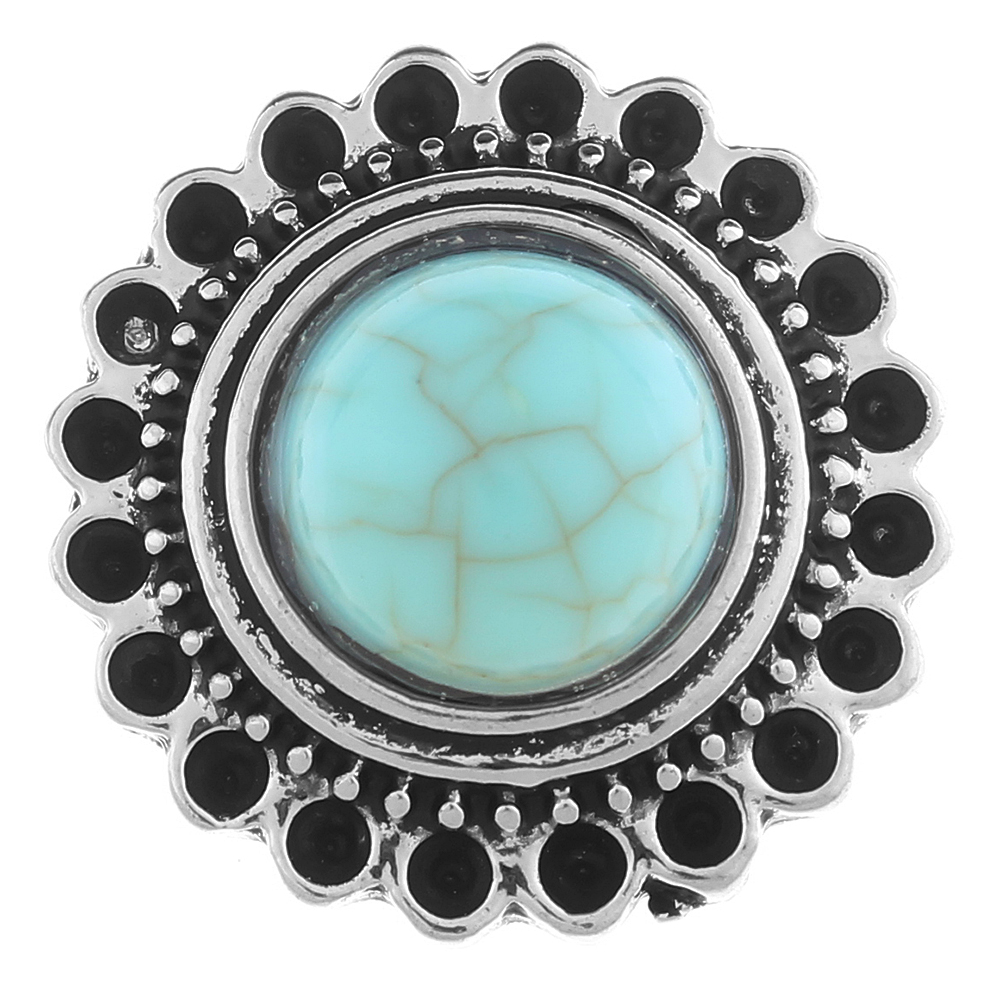 20mm snap Button plated sliver with turquoise