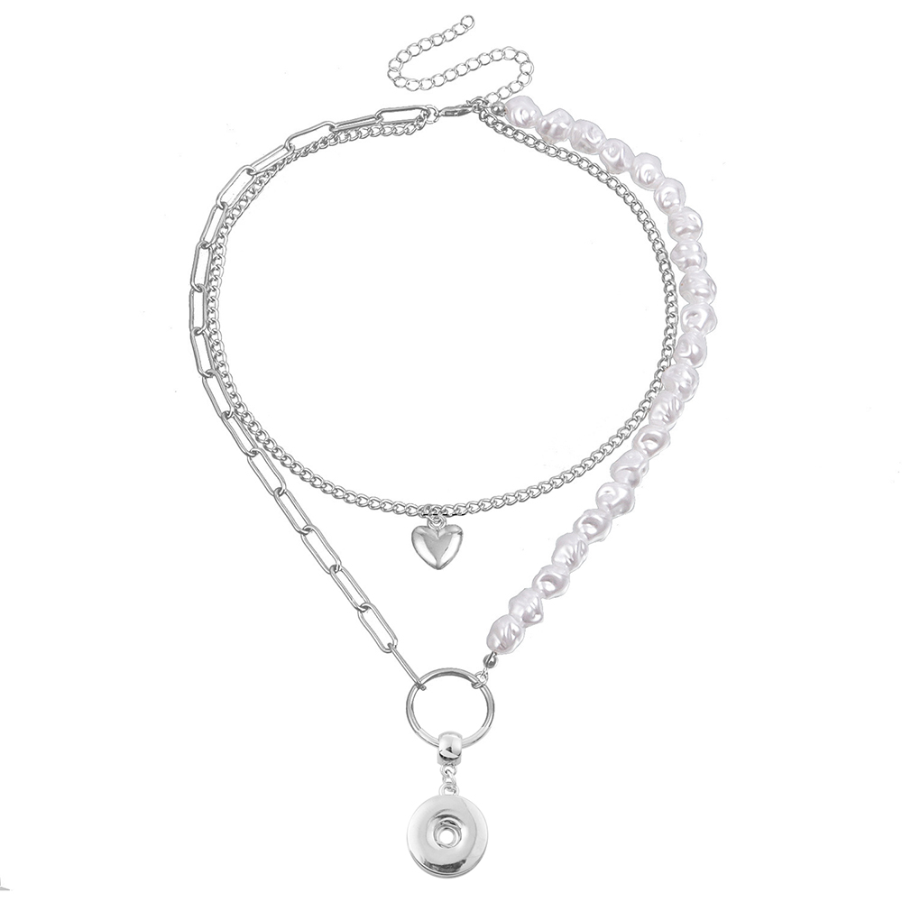 Sliver plated snaps special shaped imitation pearl double layer necklace fit 18/20mm button