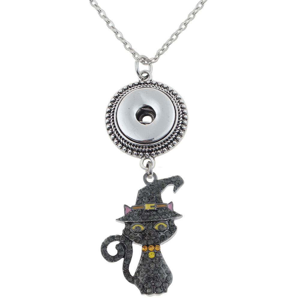 Black crystal Halloween Wizard cat pendant with 70CM chain necklace