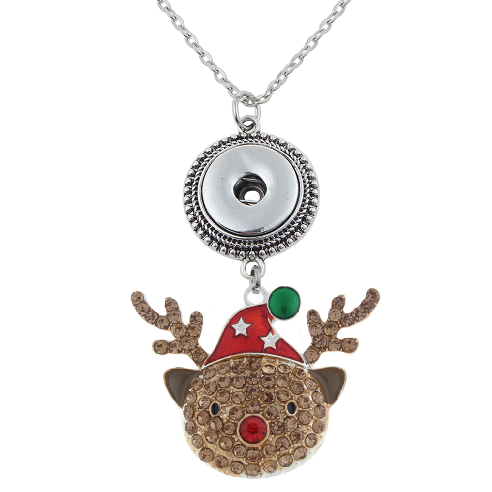 Brown Crystal Xmas Christmas deer pendant with 70CM chain necklace