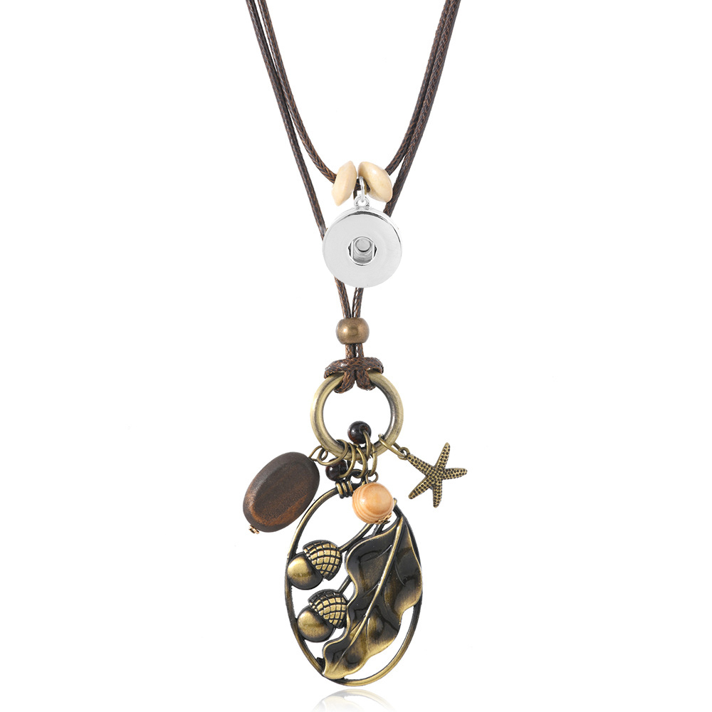 20MM PU Leather Double-layer Alloy Pendant Snap Necklace