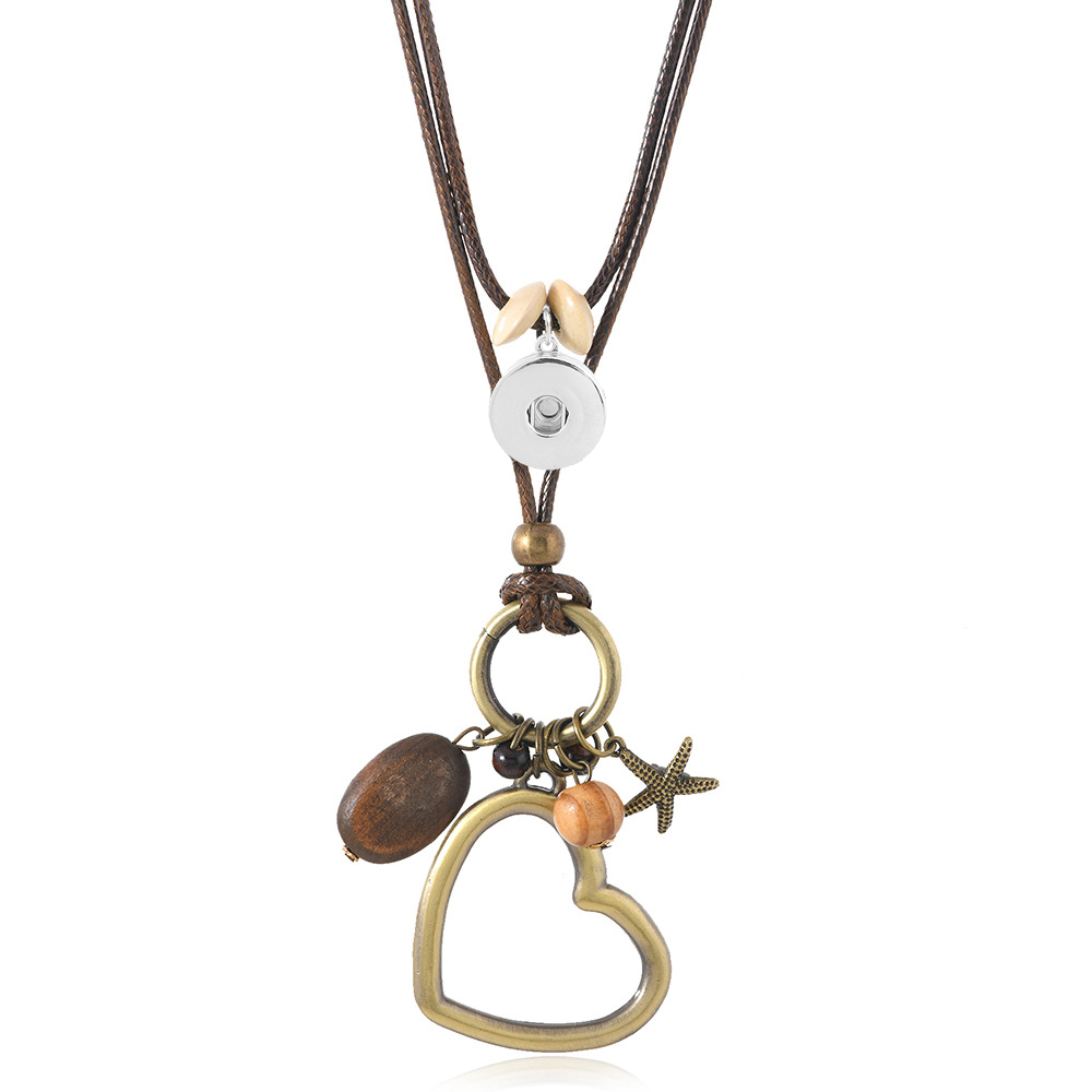 20MM PU Leather Double-layer Heart Snap Necklace