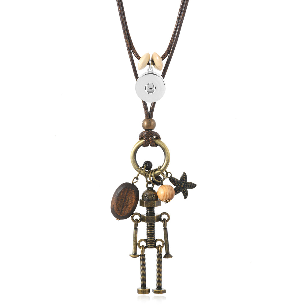 20MM PU Leather Double-layer Robot Snap Necklace