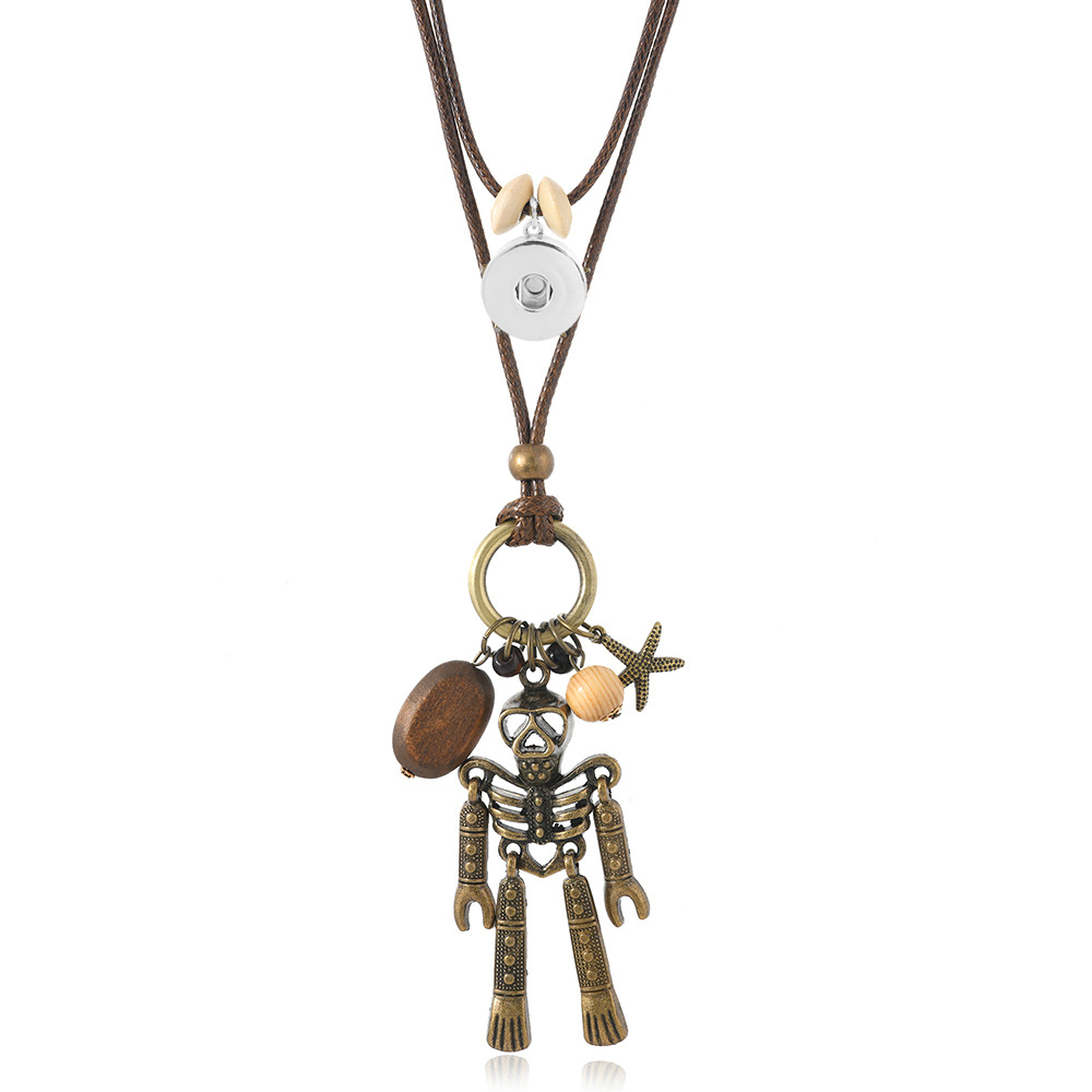 20MM PU Leather Double-layer Skeleton Snap Necklace
