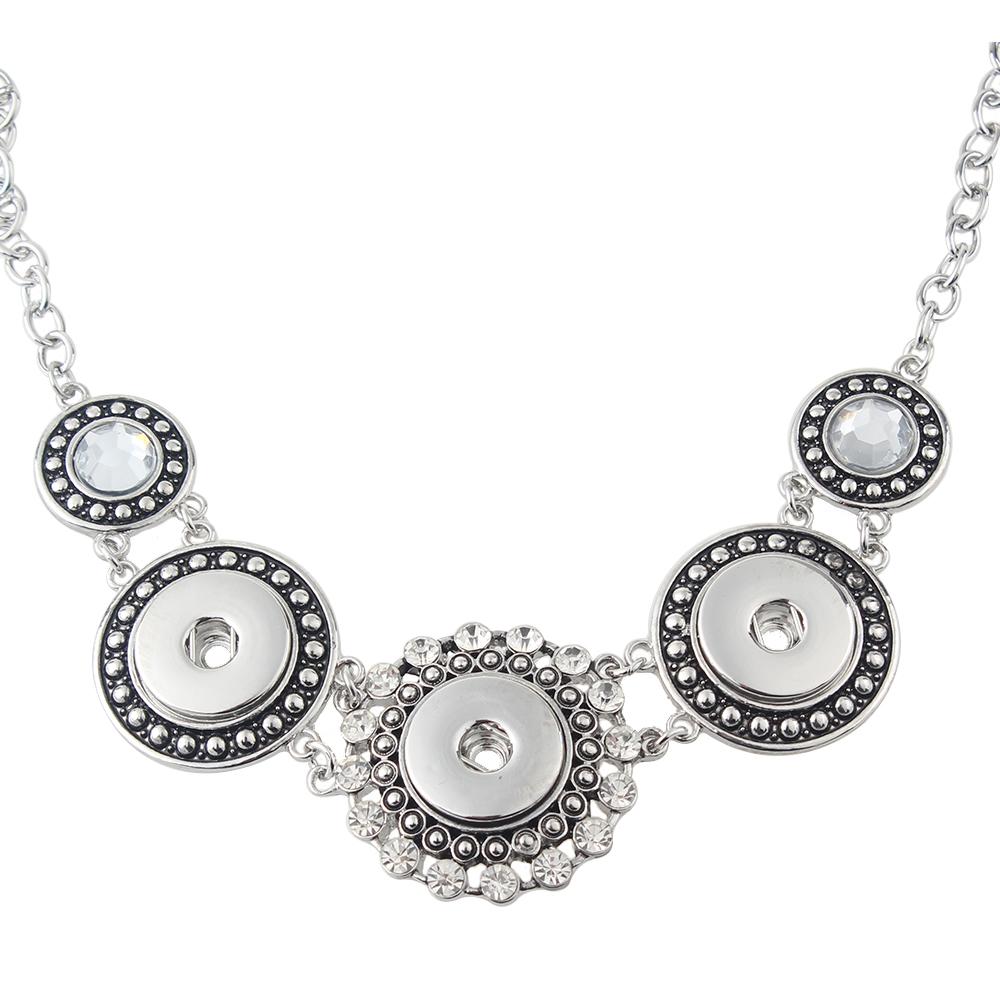 High Quality flower white Rhinestone metal snap Necklaces fit 18/20mm snap buttons jewelry