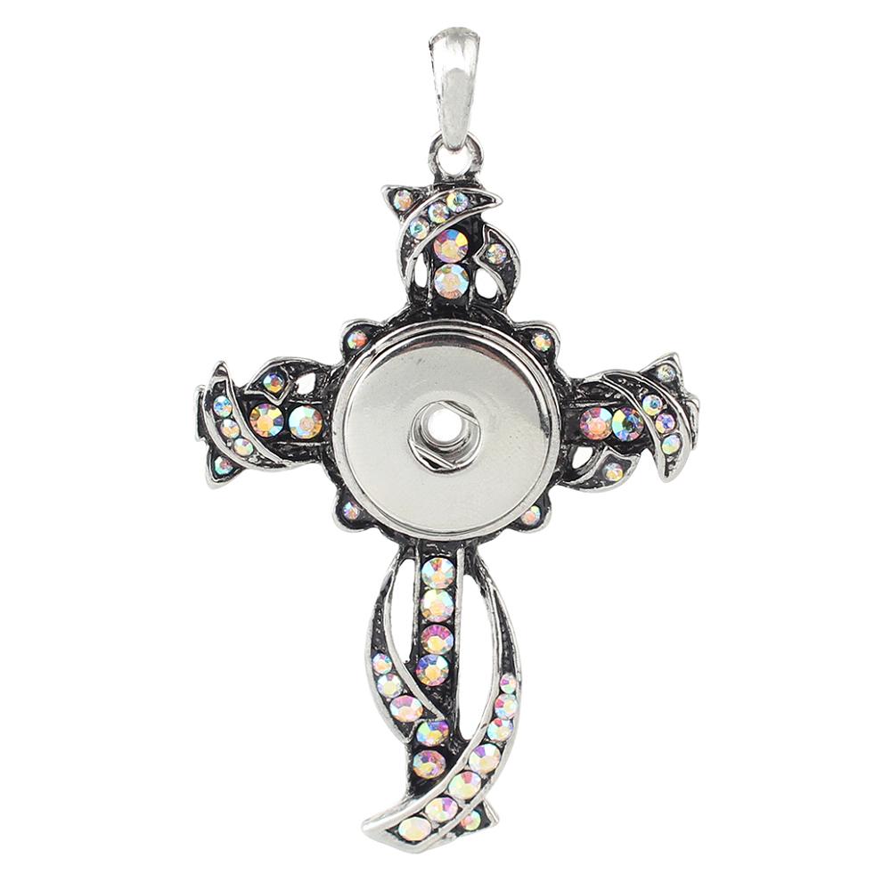 High Quality ABcolor white Rhinestone cross metal snap Pendant fit18/20mm snap buttons jewelry