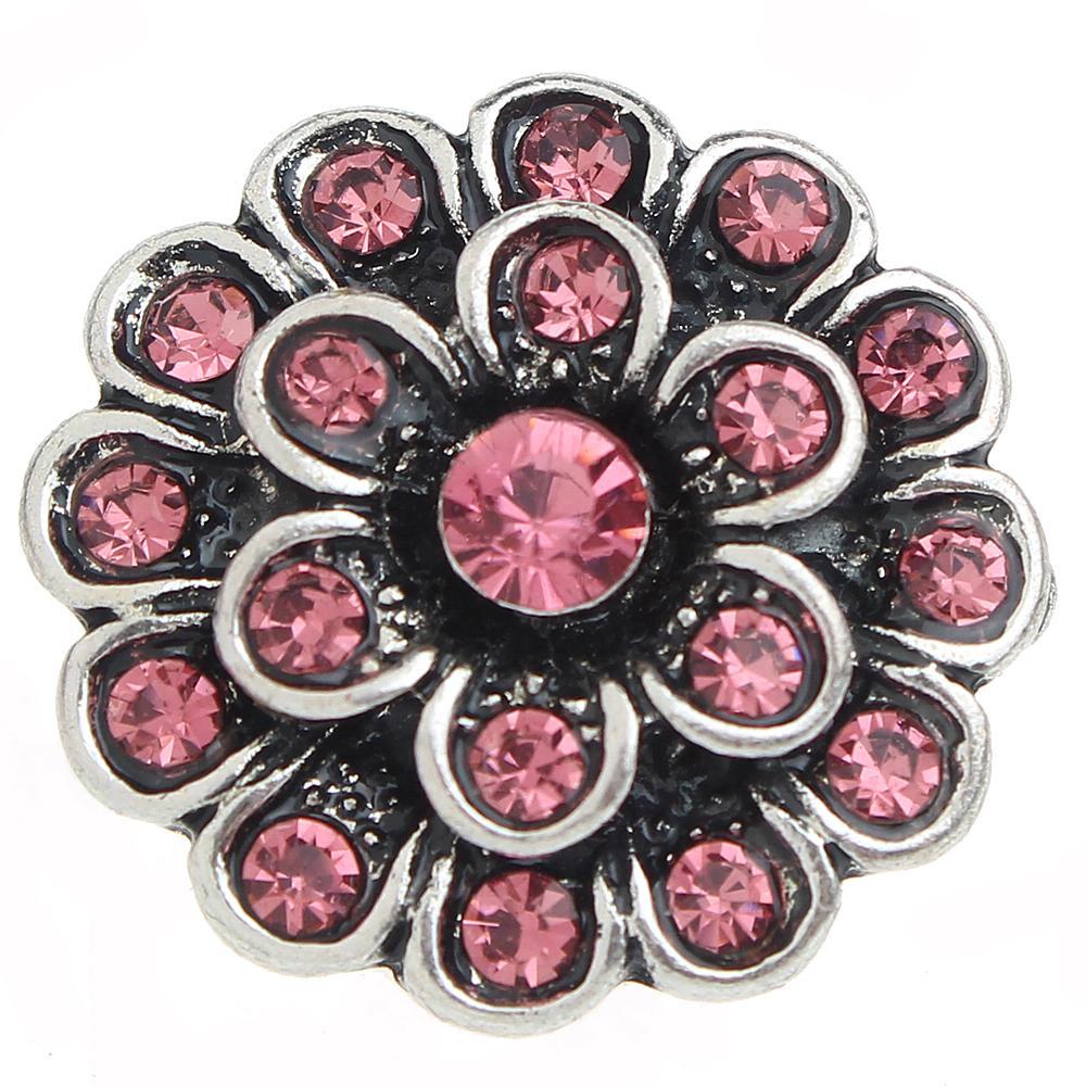 Pink Crystal Flower Snap Button