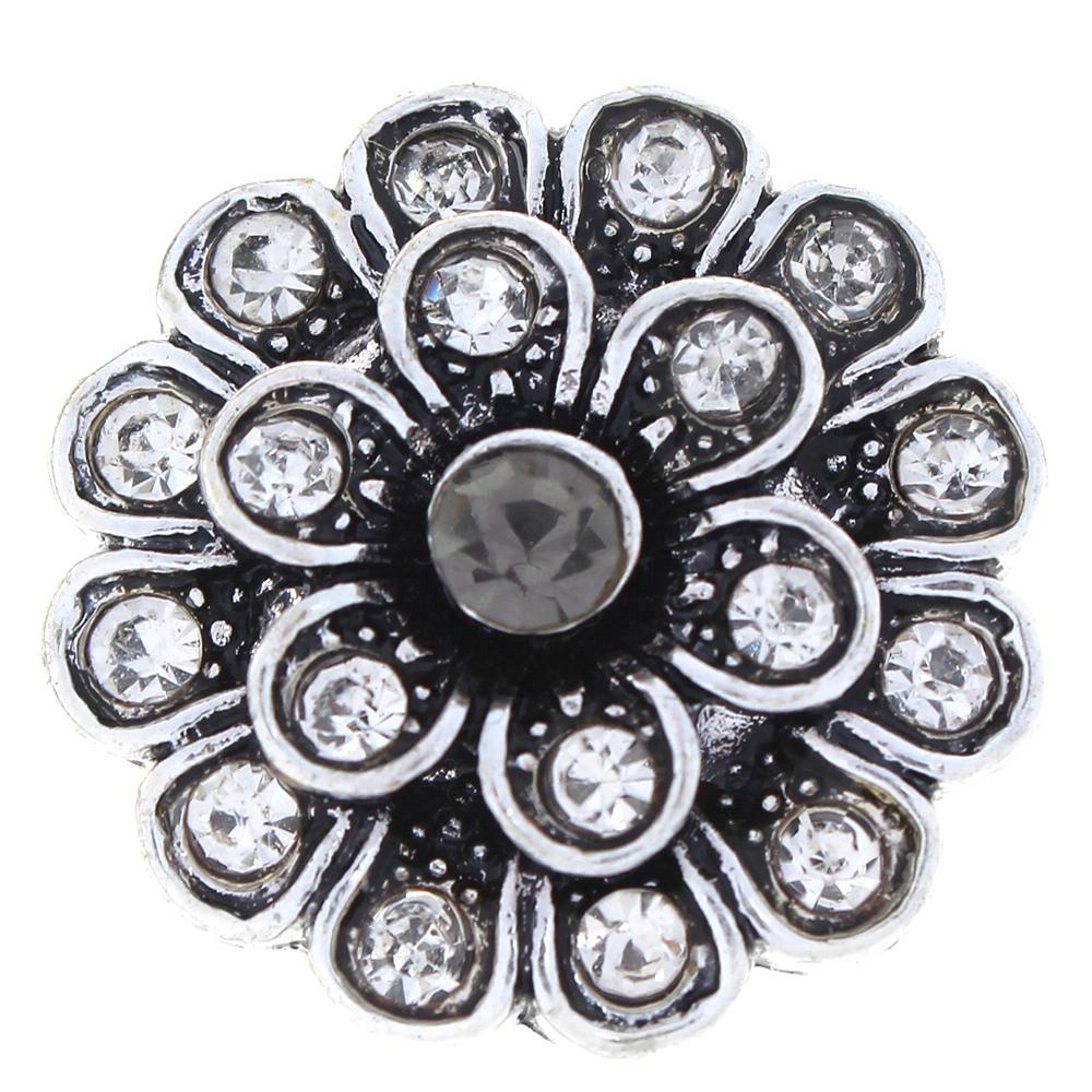 White Crystal Flower Snap Button