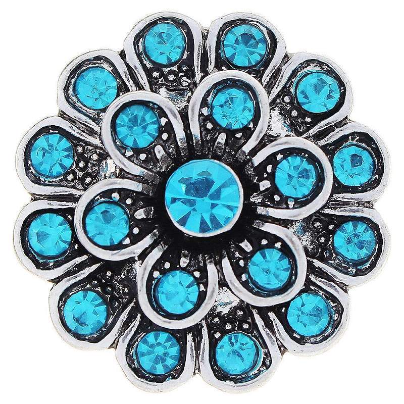 Blue Crystal Flower Snap Button