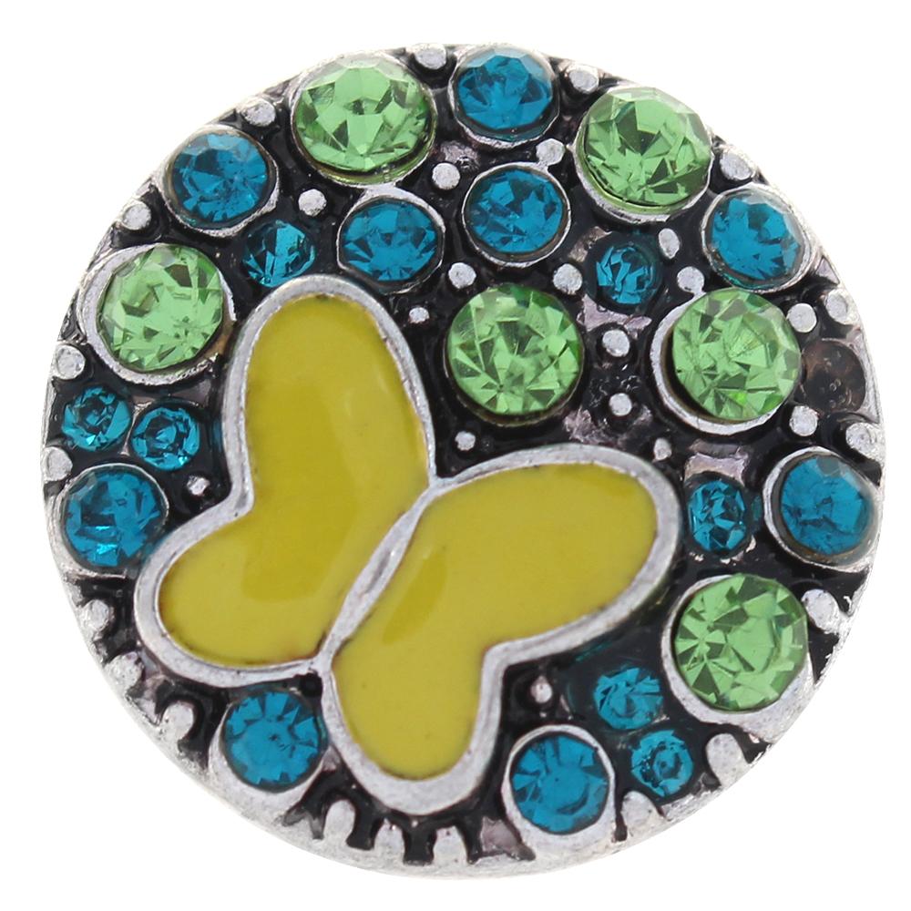 Green Crystal and Yellow Animal Butterfly Snap Button