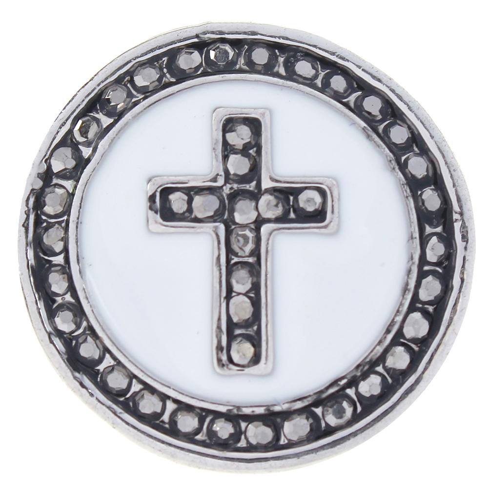 White Enamel and Crystal Faith Cross Snap Button