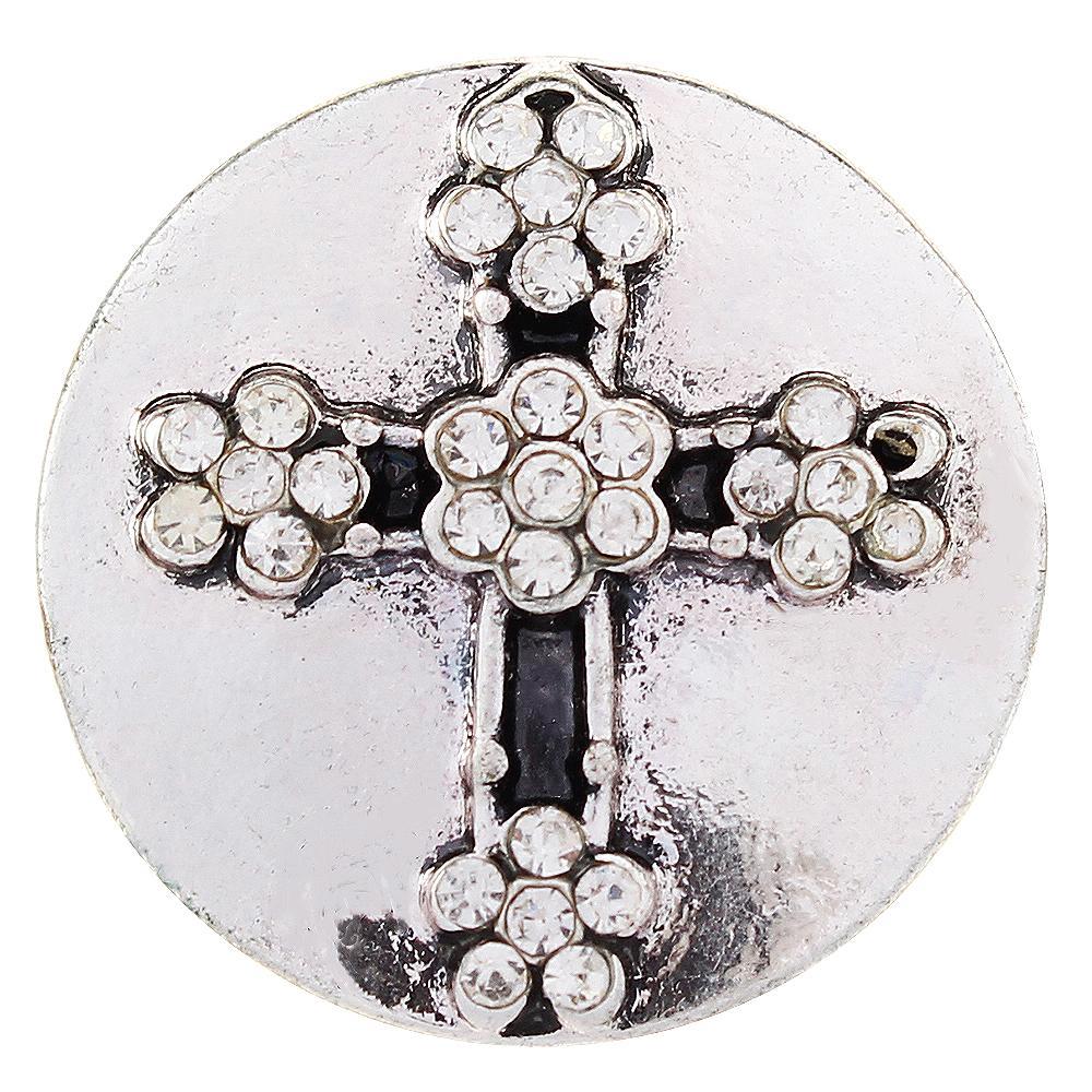 White Faith Cross Snap Button