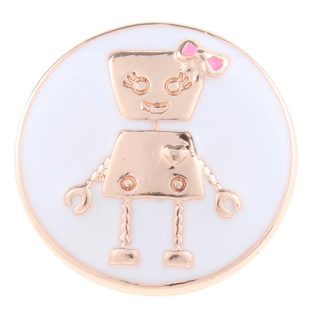 Rose Gold-plated Robot Girl Enamel Snaps button 20mm Snap Button