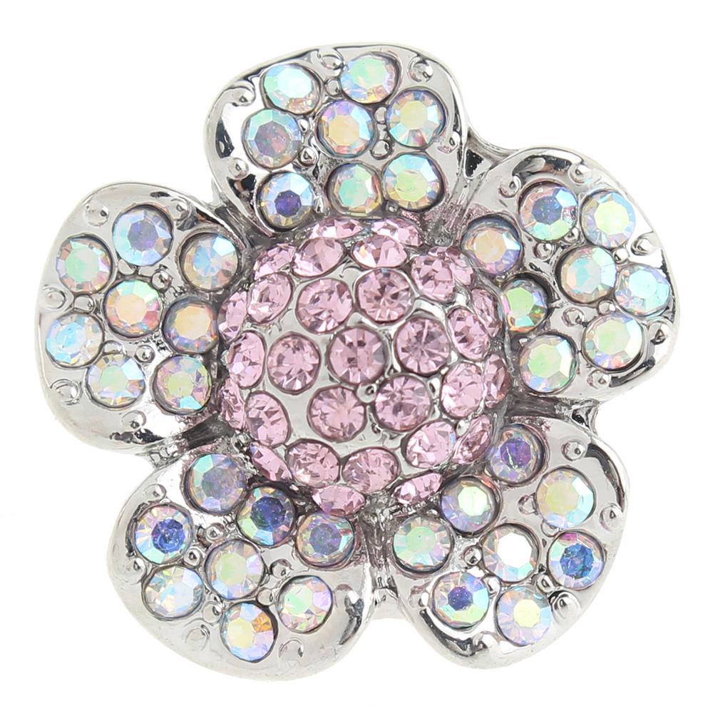 Flower snaps with white and pink rhinestone 20mm Snap Button