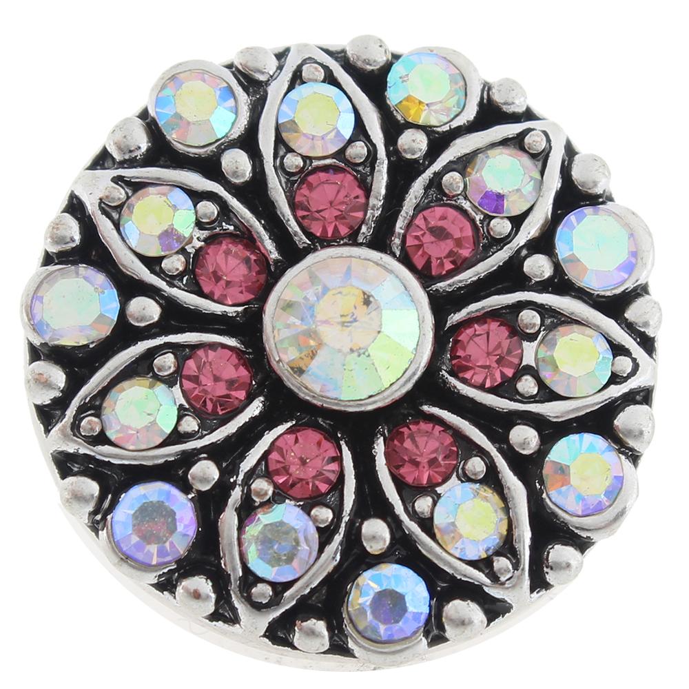 WhiteAB and pink rhinestone 20mm Snap Button