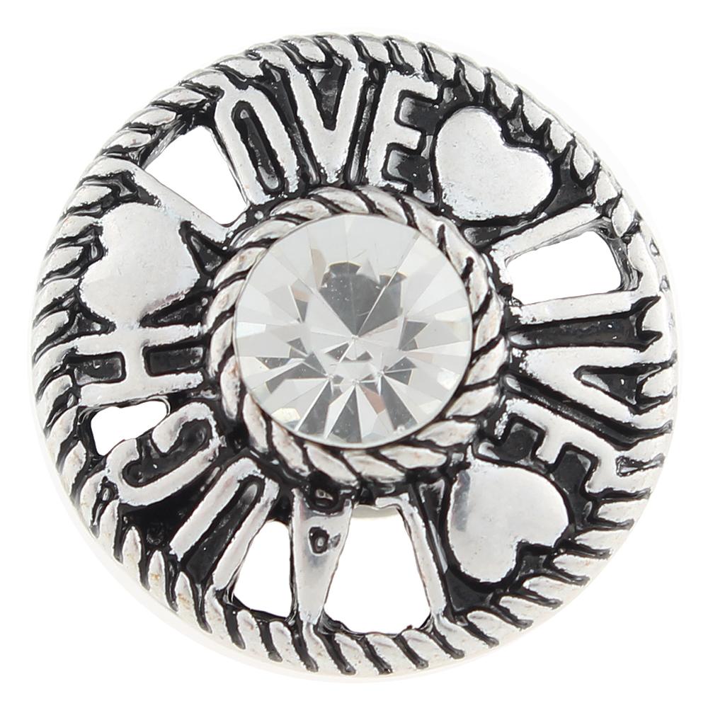 Love white rhinestone 20mm Snap Button