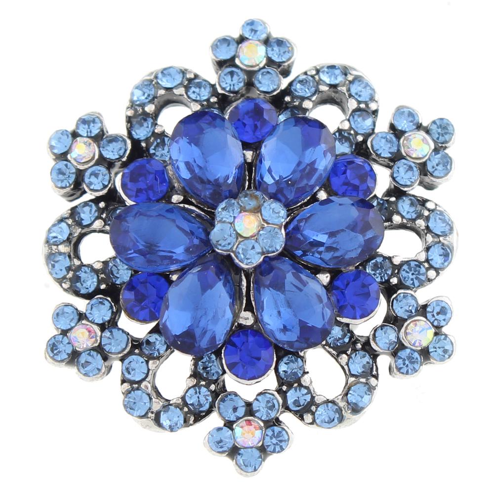 Snowflake blue rhinestone 20mm Snap Button