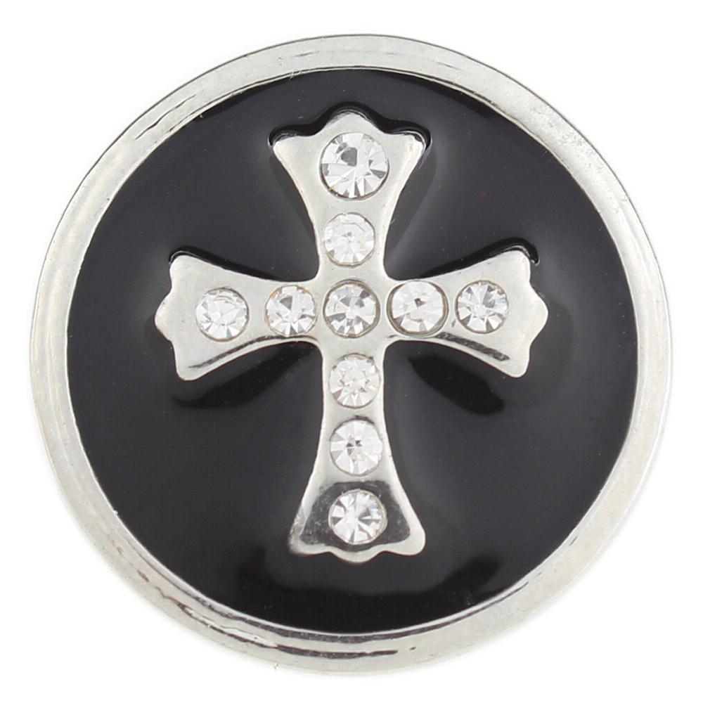 Cross whit black enamel 20mm Snaps Button