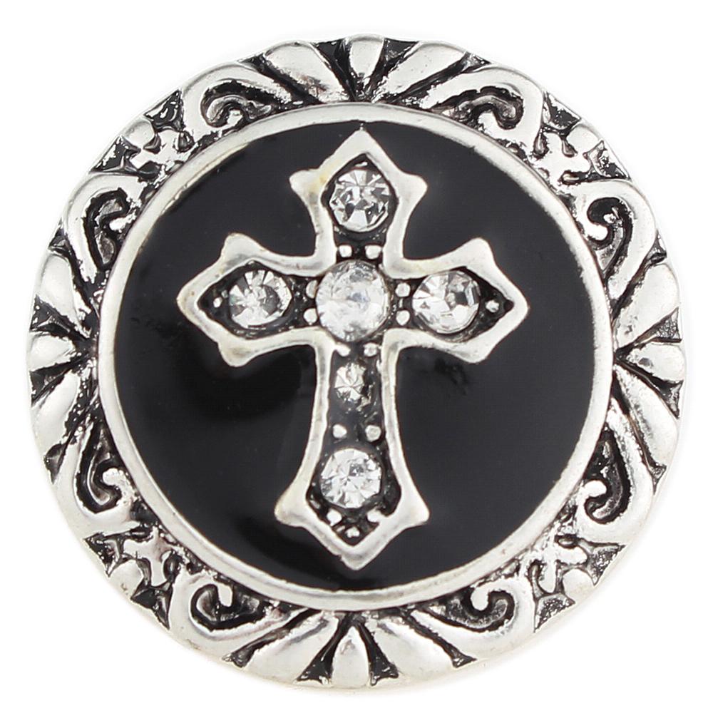 Cross whit black enamel 20mm Snaps Button